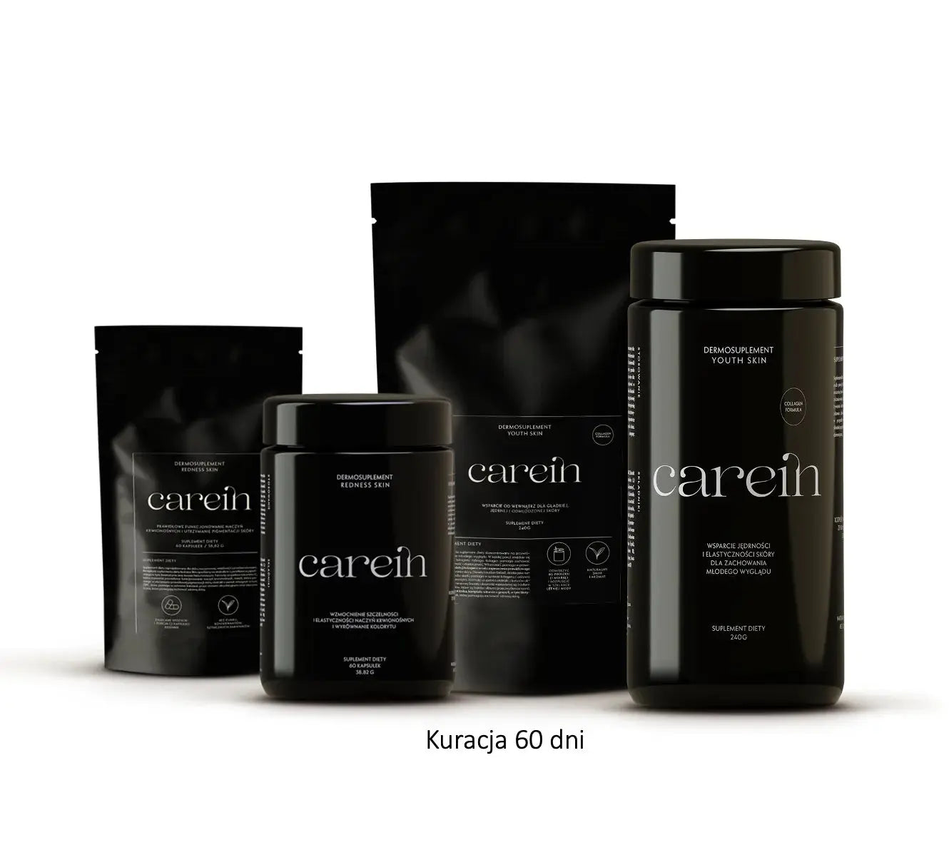 dermosuplementy redness skin i youth skin na pękające naczynka rumień zmarszczki Carein kuracja 60 dni